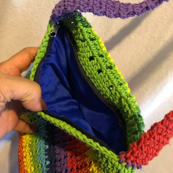 Pride Rainbow Crochet Shoulder Bag with Bead Fringe - Picture 5 of 12